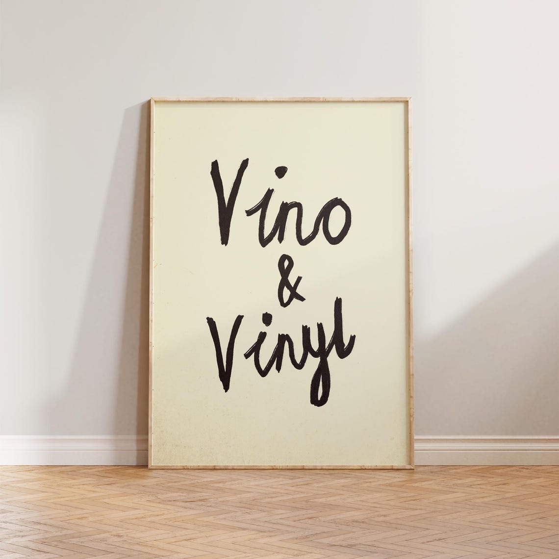 Vino and Vinyl Hand Lettered Quote Typography Wine Lover Poster