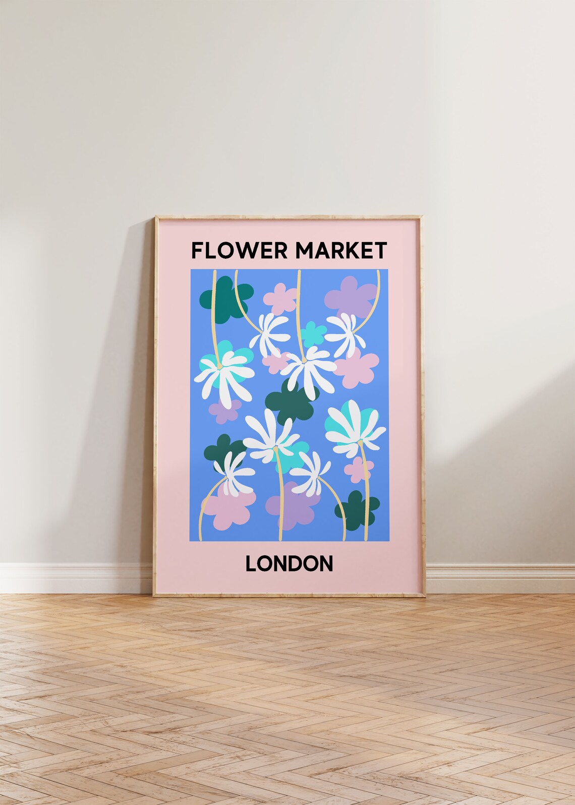 Flower Market London Pink And Blue Abstract Floral Art Poster
