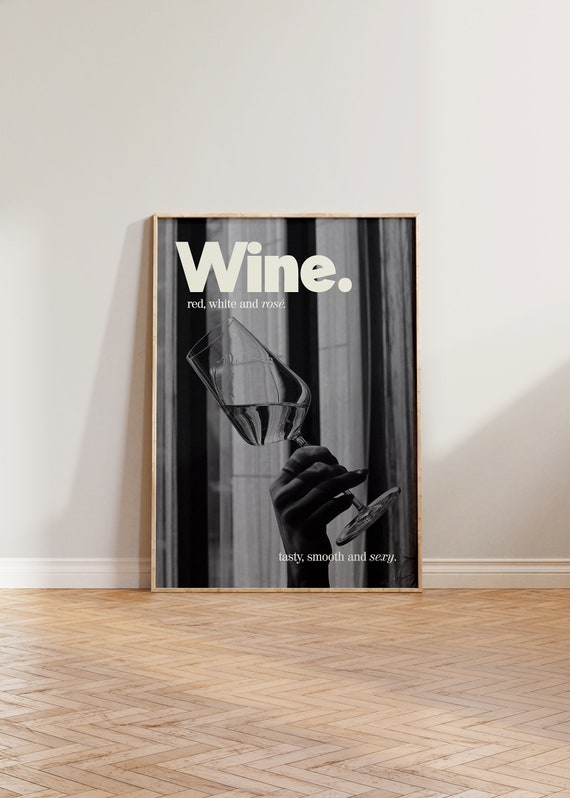 Wine Wall Art, Retro Minimalist Kitchen Poster