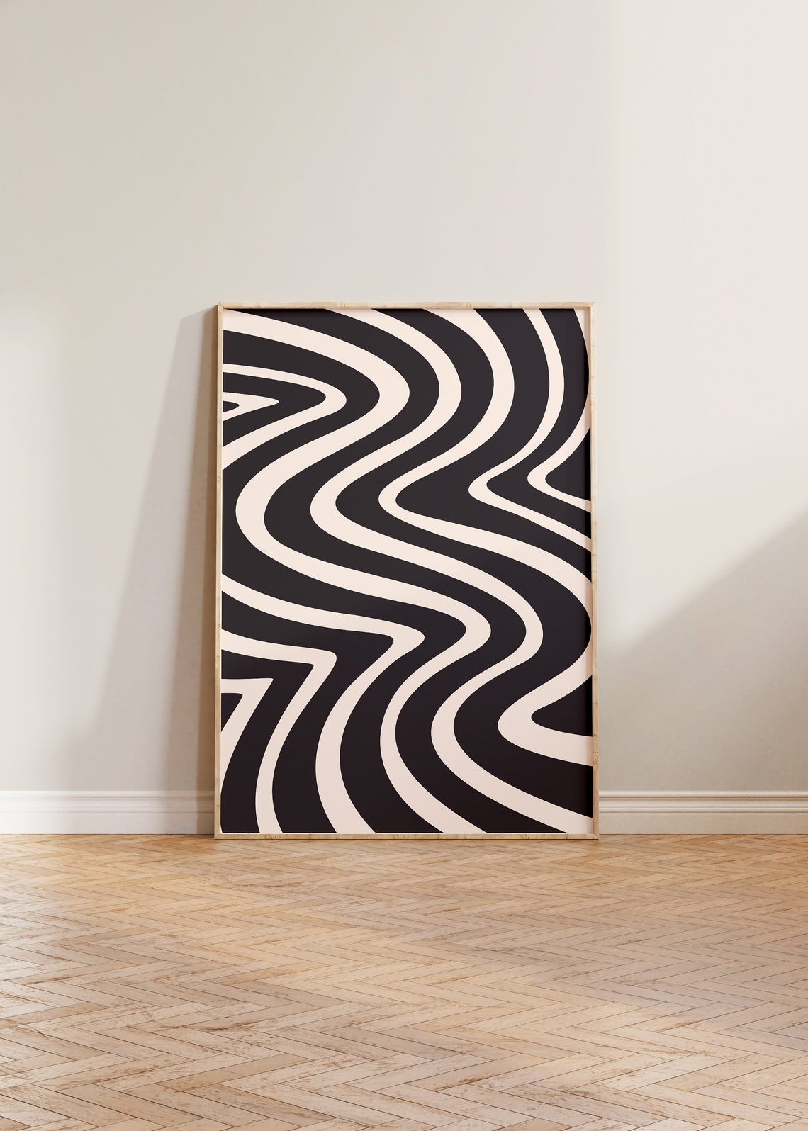 Abstract Pattern Print, Wavy Black White Art