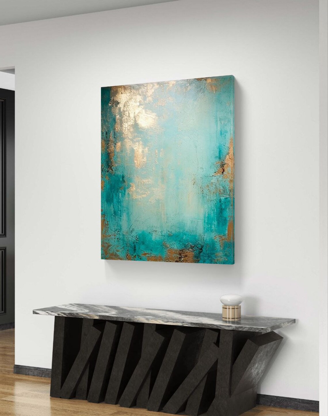Abstract Harmony In Green And Gold Art Print - Image 2