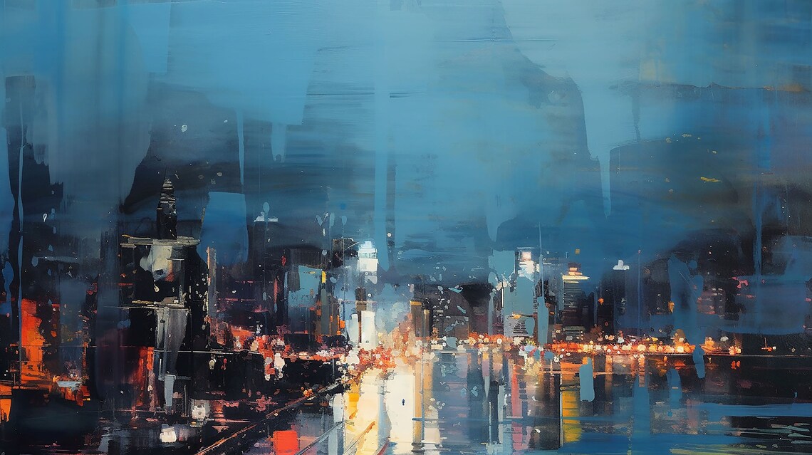 Evening Cityscape Abstract Acrylic Painting