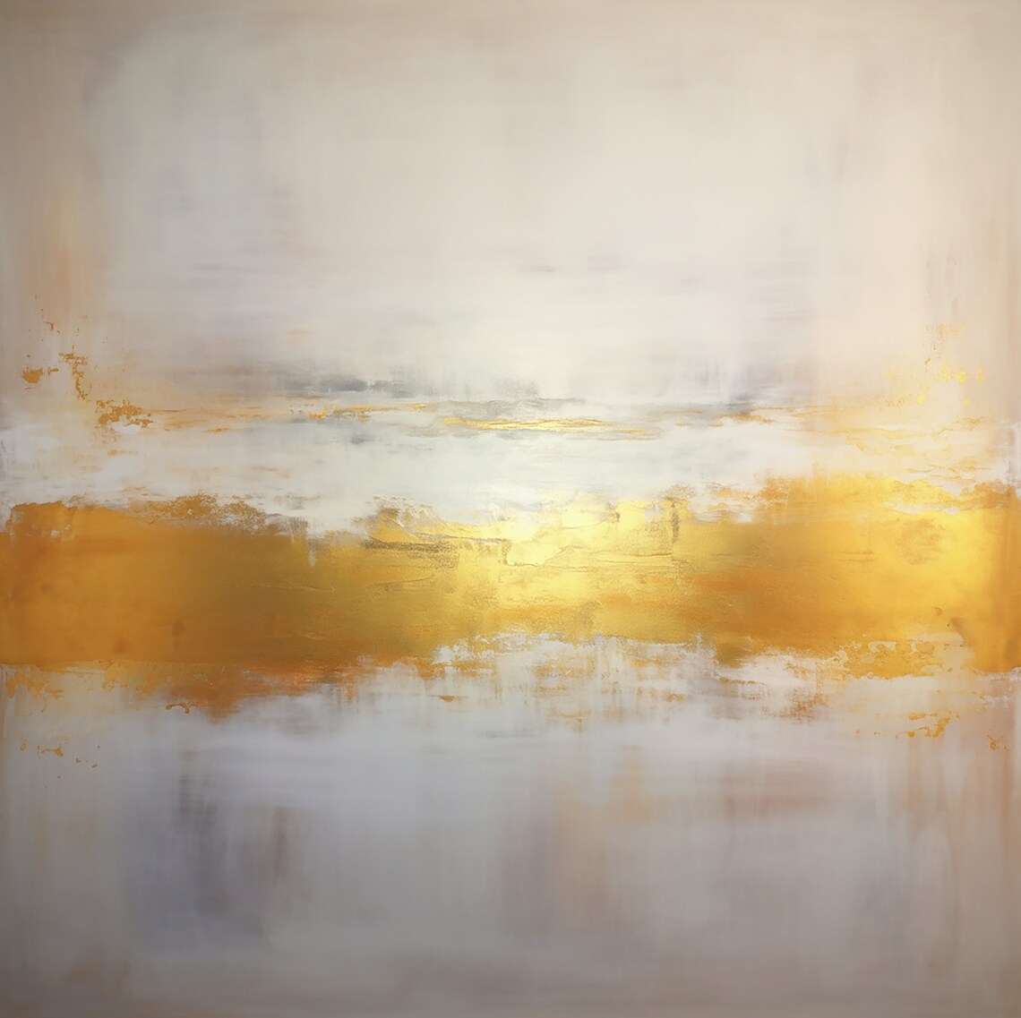 Light Colors Abstract Painting With Gold Leaf Accents