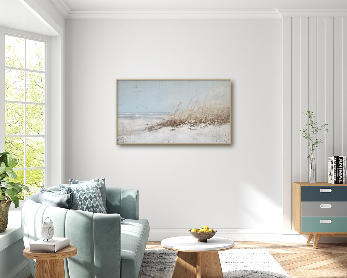 Coastal Landscape, Light Colored Ocean Coast Painting