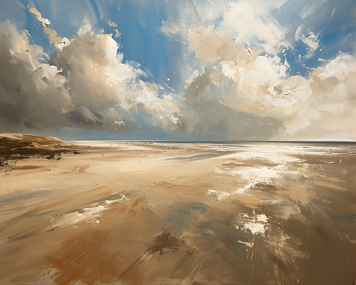 Ocean Coast Original Oil Painting, Low Tide Seascape - Image 2