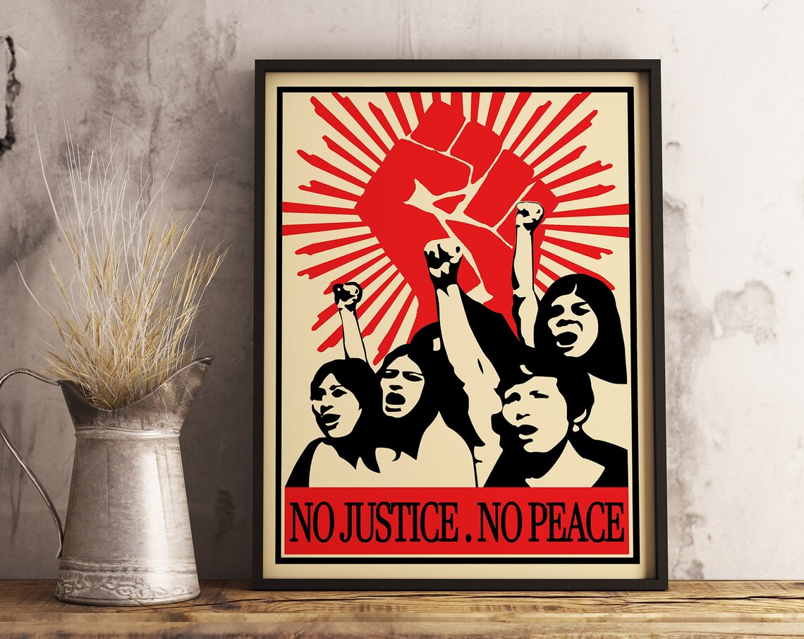 No Justice No Peace Protest Fist Retro Political Slogan Poster - Image 3