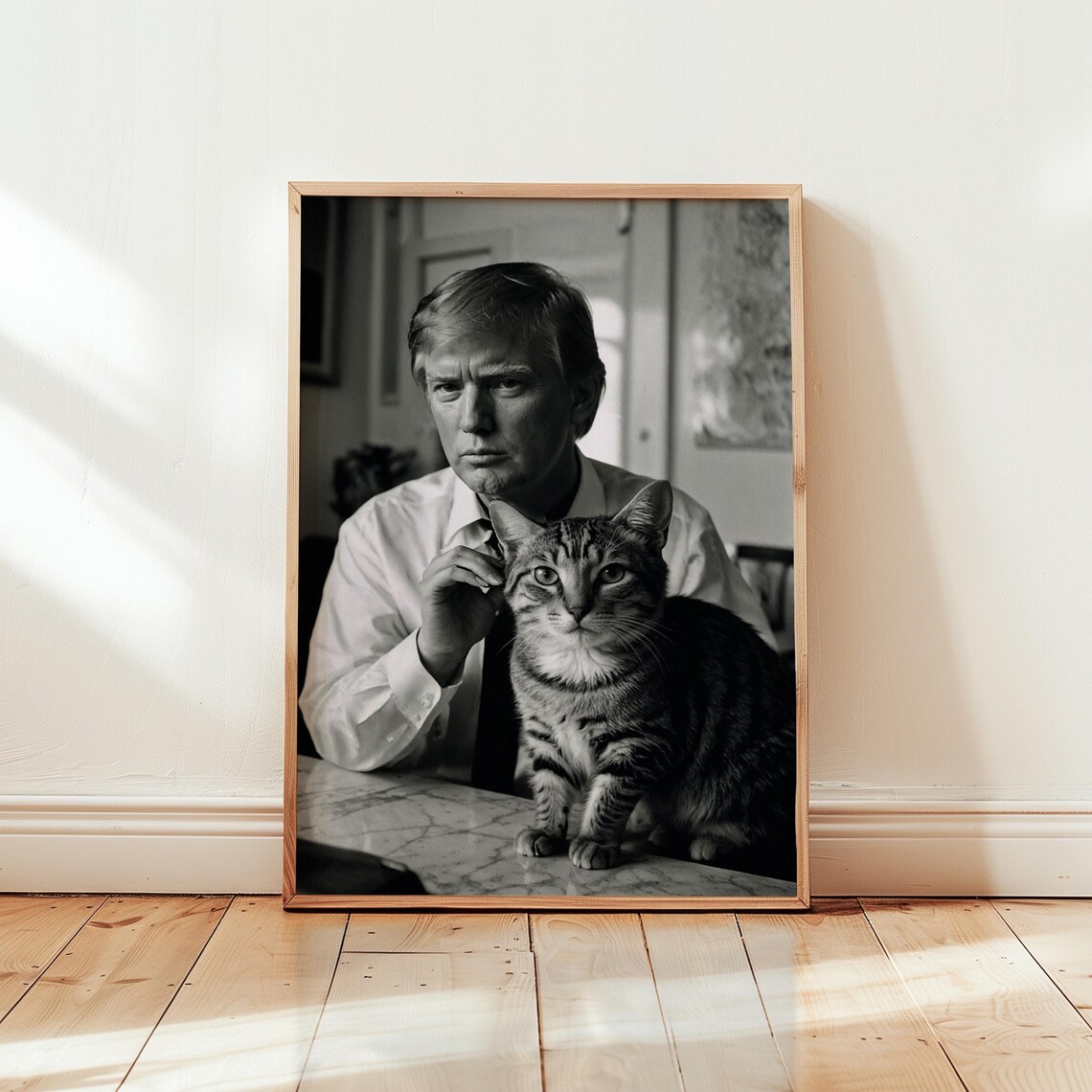 Donald Trump Holding A Tabby Cat Portrait Political Art Poster - Image 3