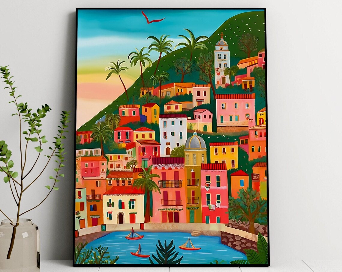 Cinque Terre Manarola Travel Illustration Art Print - Image 2