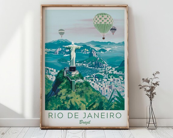 Rio de Janeiro Brazil Christ the Redeemer Hot Air Balloons Poster