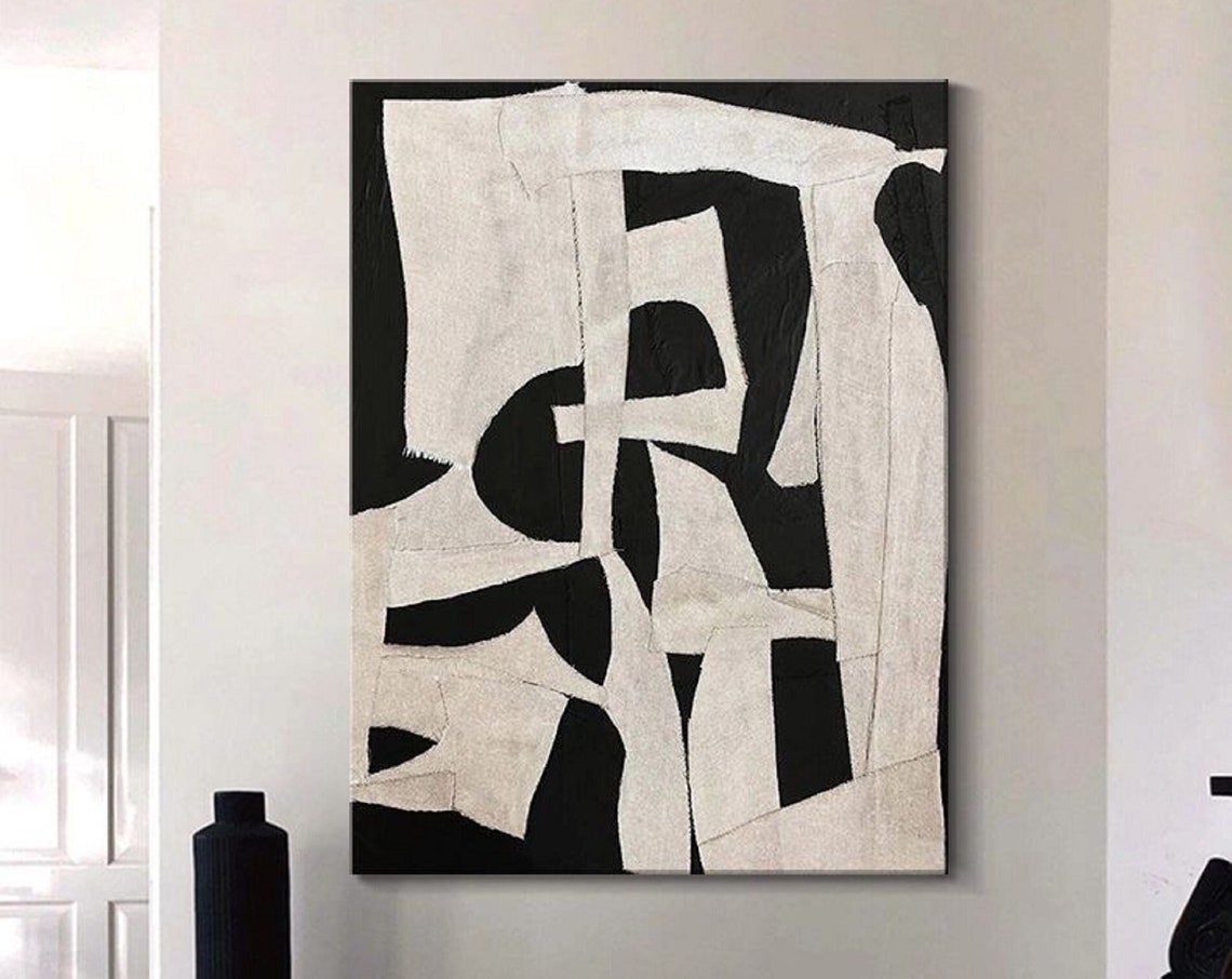 Black Beige Abstract Painting Beige Wabi Sabi Wall Art Black Minimalist Art Large Neutral Wall Decor Rich Textured Painting