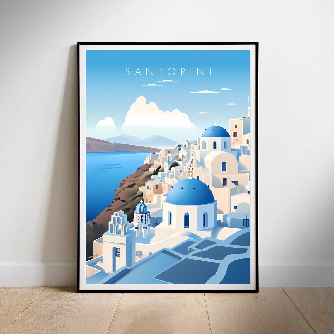 Santorini Retro Travel Poster, Europe Wall Art