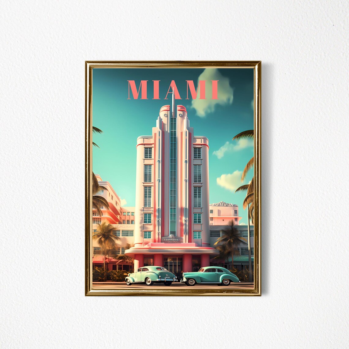 Miami Pastel Art Deco Hotel Classic Cars Boulevard Travel Poster - Image 2