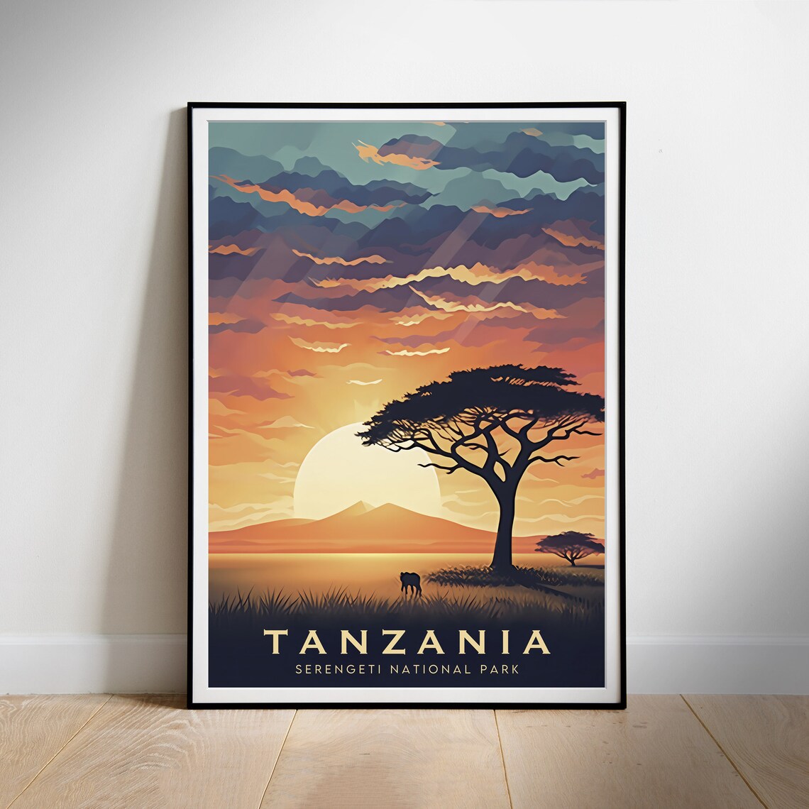 Tanzania Serengeti Sunset Acacia Savanna Safari Travel Poster
