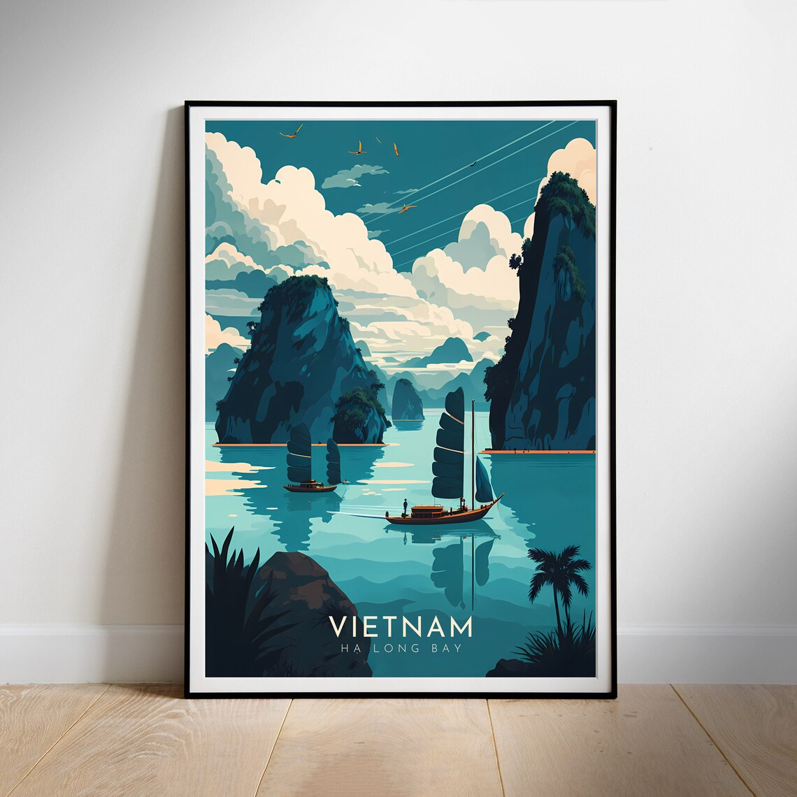 Ha Long Bay Retro Travel Poster, Wall Print Art