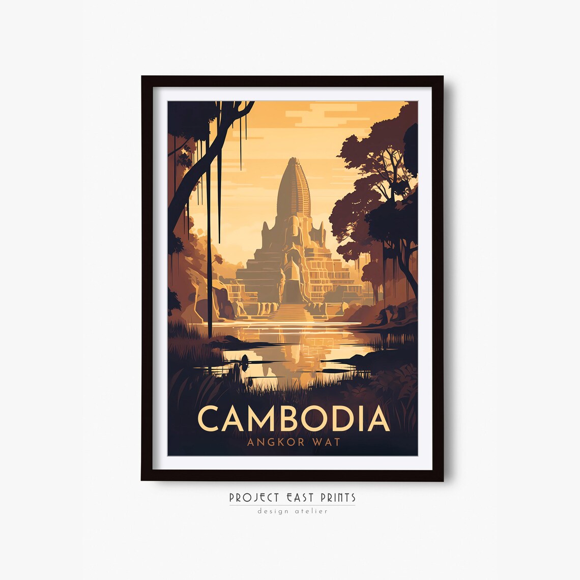 Angkor Wat Cambodia Golden Sunrise Temple Jungle Travel Poster - Image 2