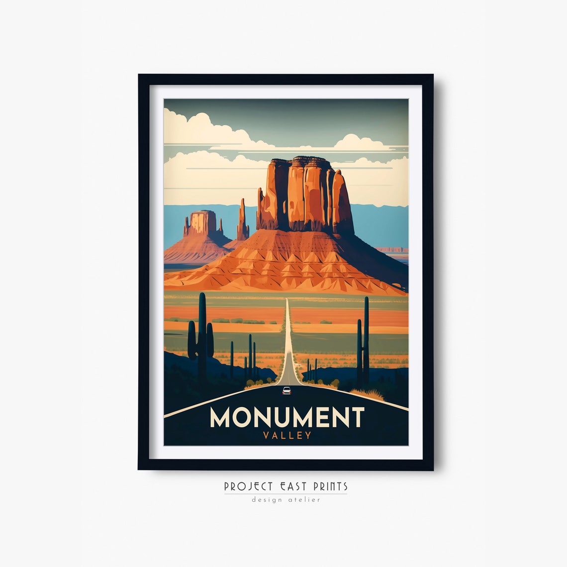 Monument Valley Desert Highway Red Buttes Retro Travel Poster