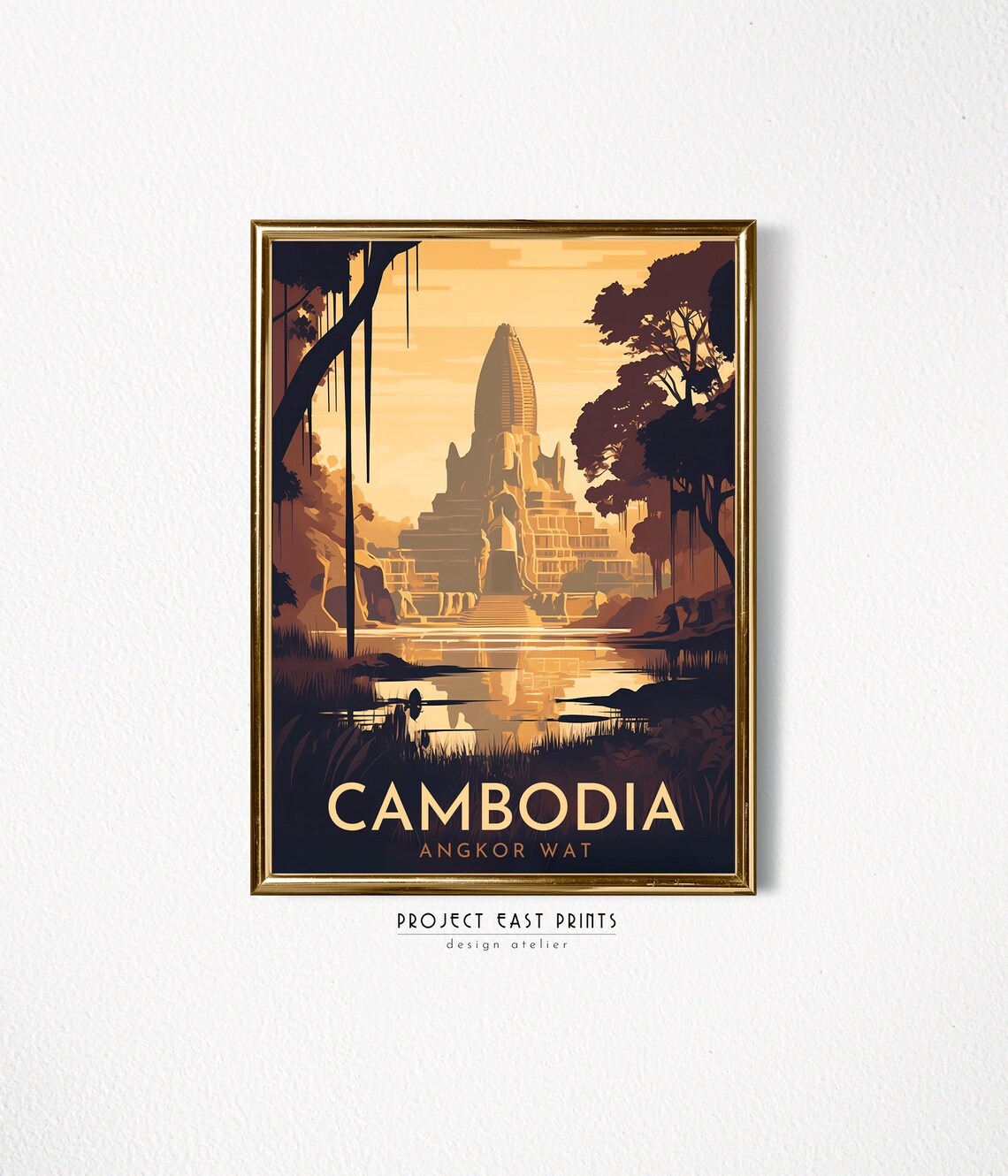 Angkor Wat Cambodia Golden Sunrise Temple Jungle Travel Poster