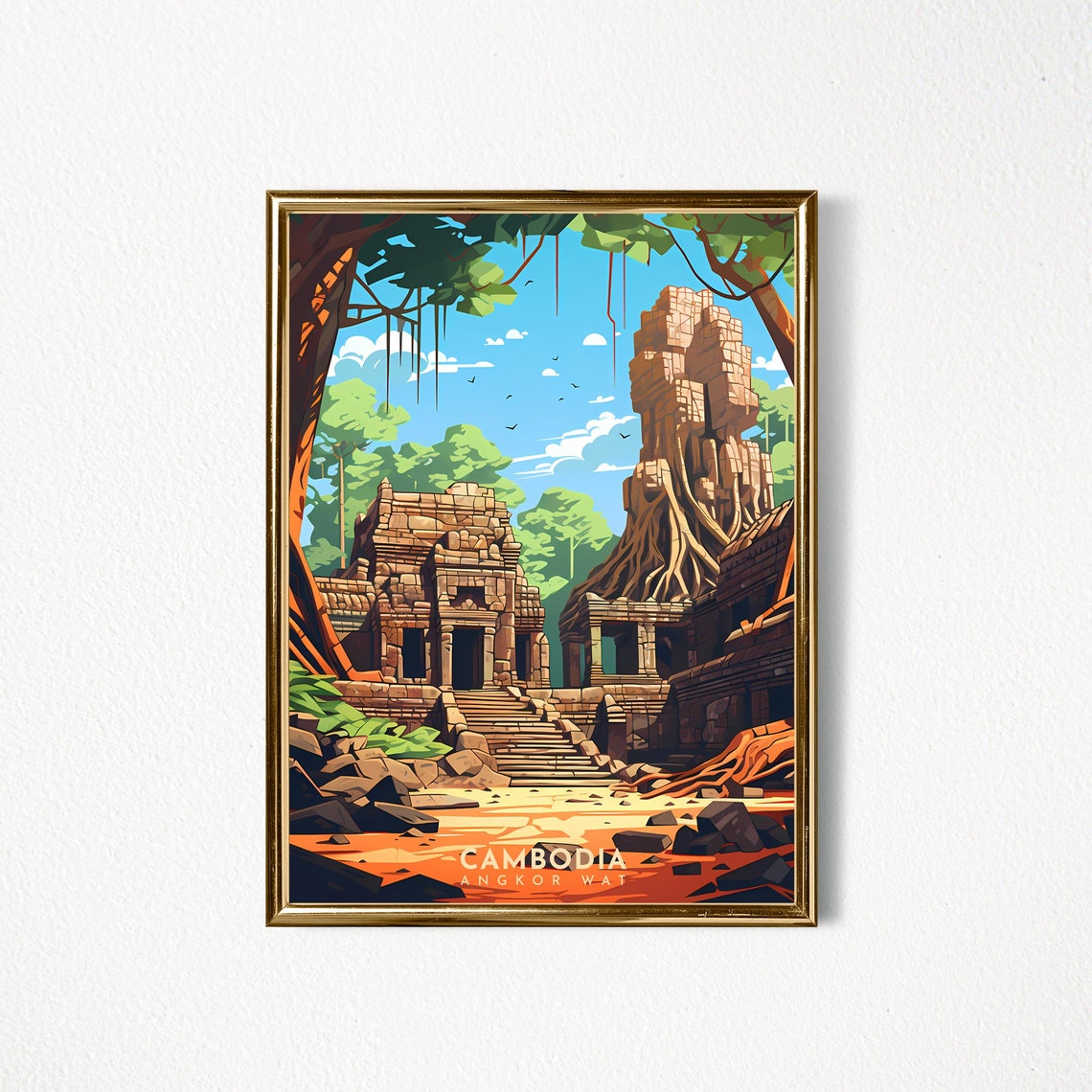 Angkor Wat Cambodia Jungle Temple Ruins Watercolor Travel Poster - Image 2