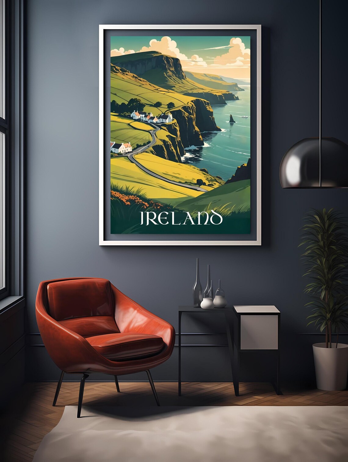 Ireland Emerald Cliffs Coastal Cottages Green Hills Travel Poster - Image 2