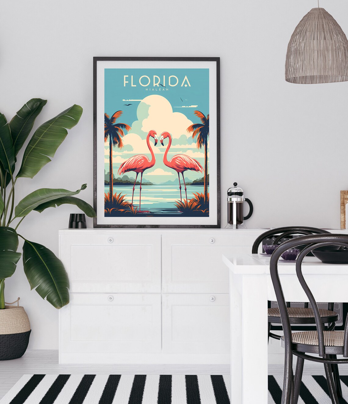 Florida Flamingo Pair Retro Travel Poster Hialeah Sunset Scene Art - Image 2