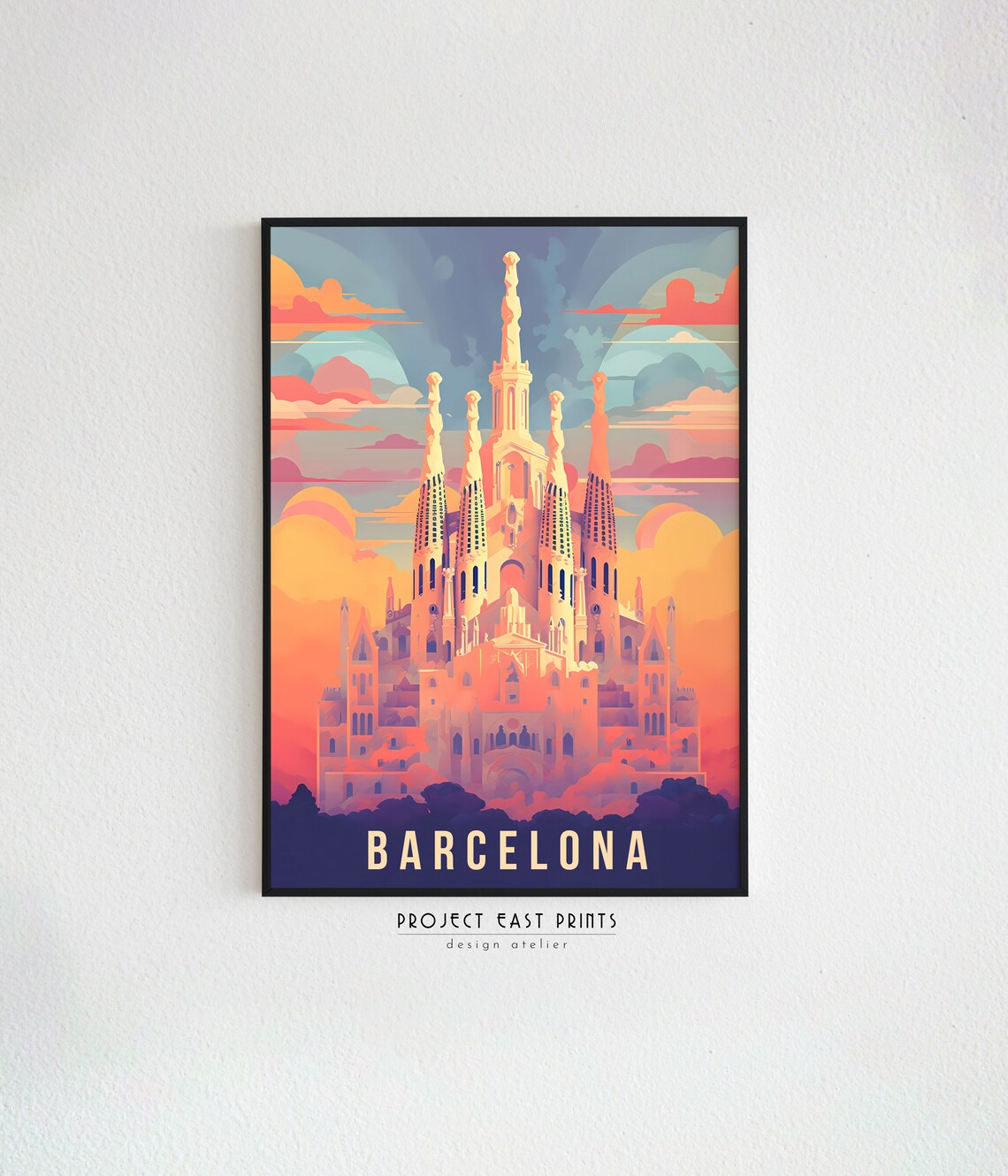 Barcelona Spain Sagrada Familia Sunset Retro Travel Destination Poster - Image 2