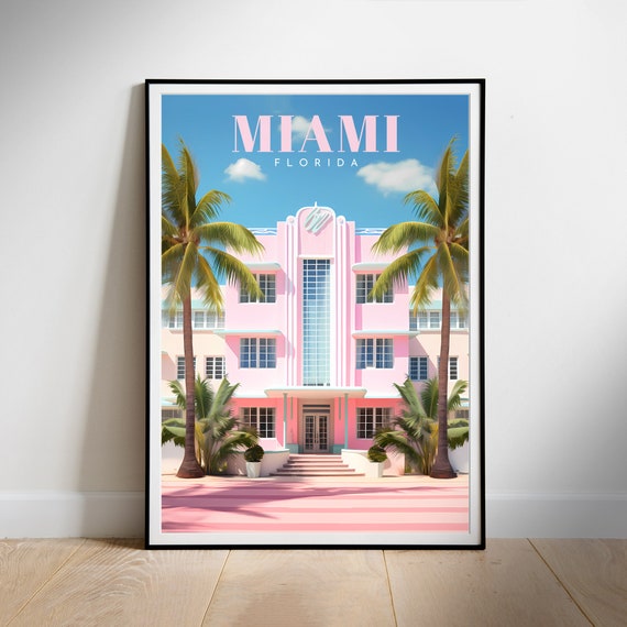 Miami Vintage Art Deco Travel Poster Print
