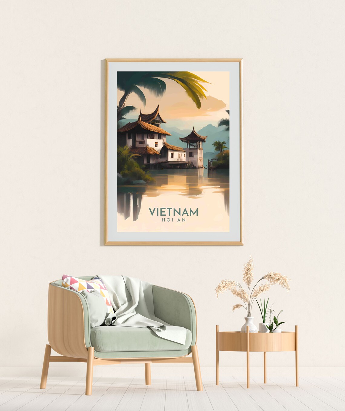 Hoi An Vietnam Riverside Pagoda Houses Golden Hour Travel Poster - Image 2