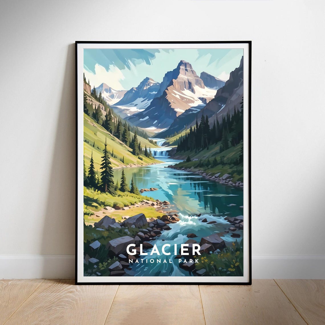 Glacier National Park Mountain Lake Wilderness Travel Poster