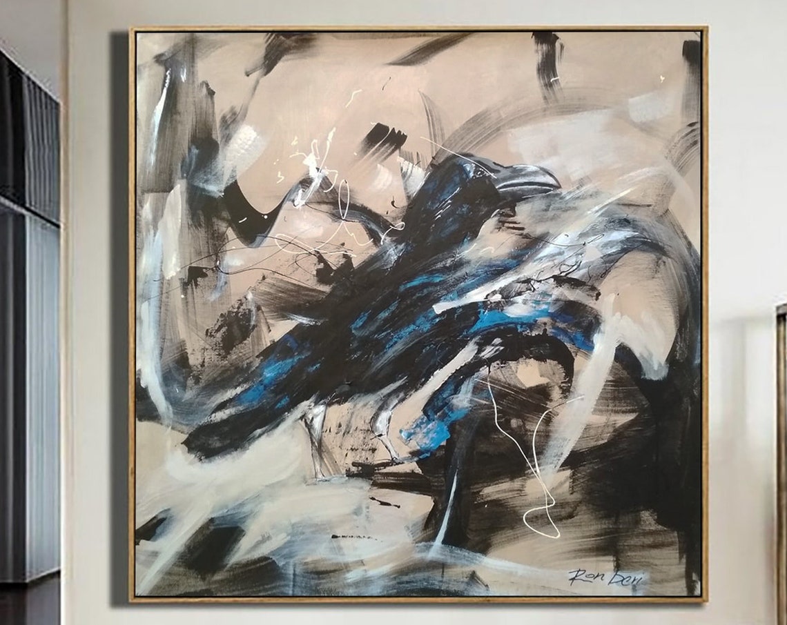 Dramatic Black Raven Modern Abstract Bird Painting By Ron Deri Poster