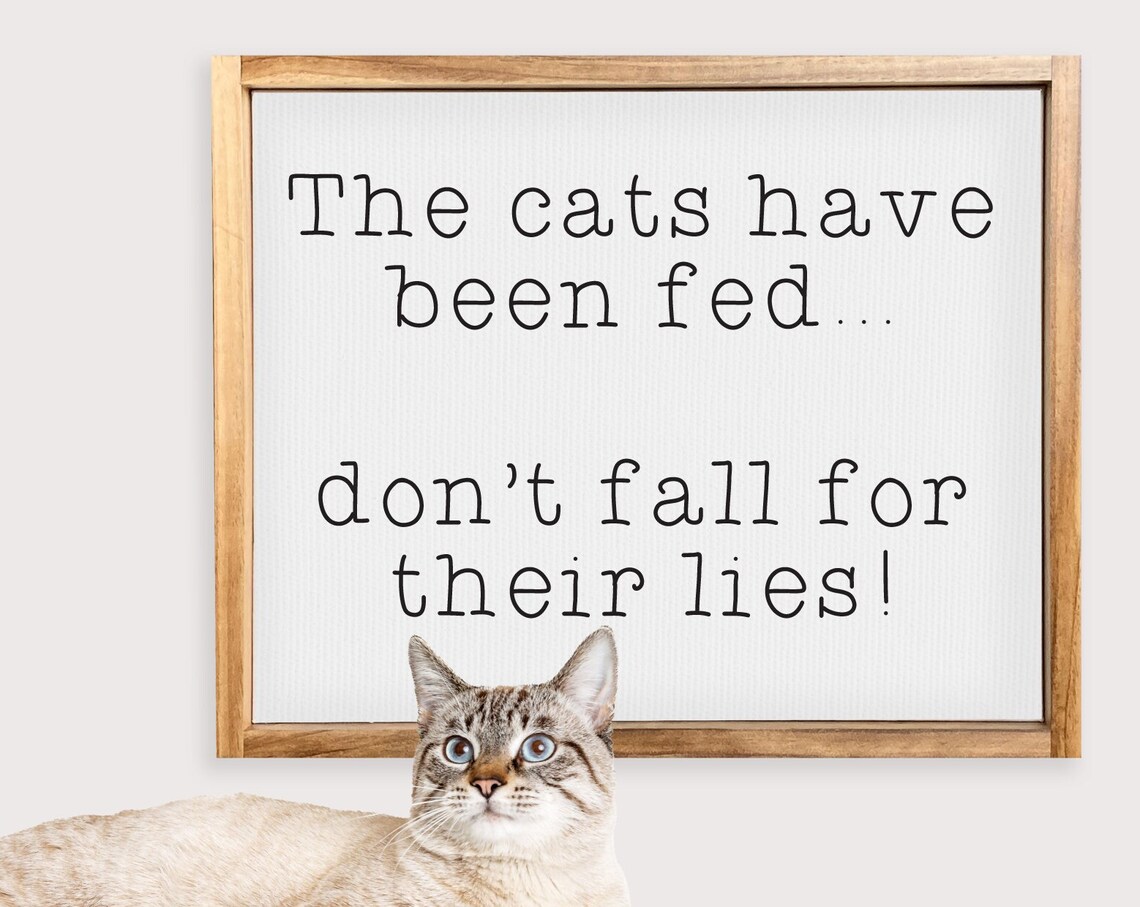 The Cats Have Been Fed, Funny Cat Feeding Station Art Print