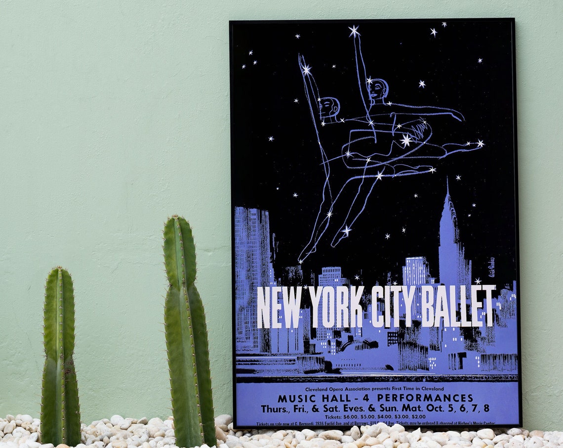New York City Ballet Music Hall Cleveland Night Skyline Dancer Poster