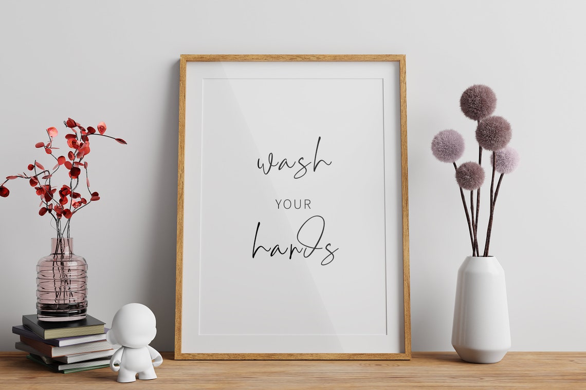 Wash Your Hands Cheeky Bathroom Script Typography Humor Wall Art - Image 2