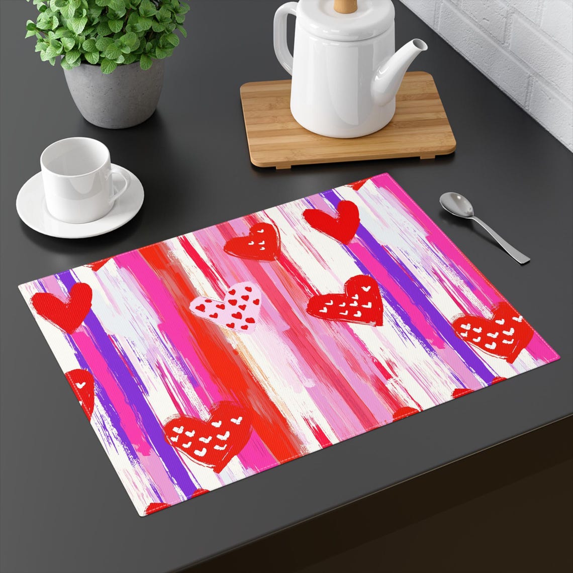 Red Hearts Striped Valentine Table Placemat Dining Decor Art Print - Image 6