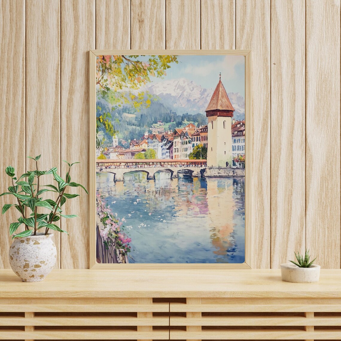 Chapel Bridge Lucerne, Switzerland Watercolor Travel Poster - Image 3