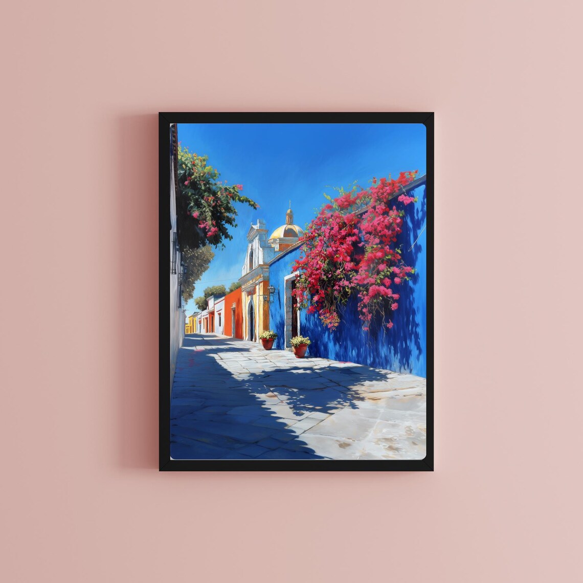 Antigua Guatemala Colonial Street Bougainvillea Church Painting Poster - Image 2