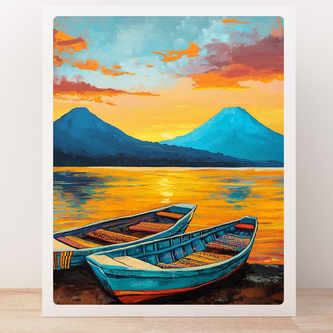 Lake Atitlan Painting Guatemalan Volcano Landscape Art Print Highland Lake Decor Sunrise Over Water Lakeside Print Peaceful Sun - Image 4
