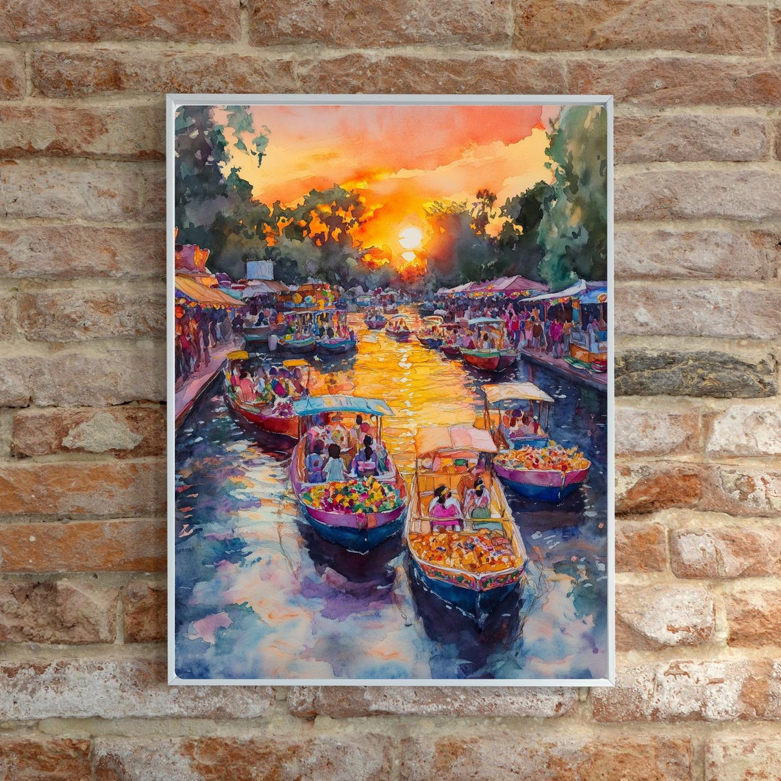 Trajineras Full of Flowers on the Xochimilco Canals at Sunset Poster - Image 6