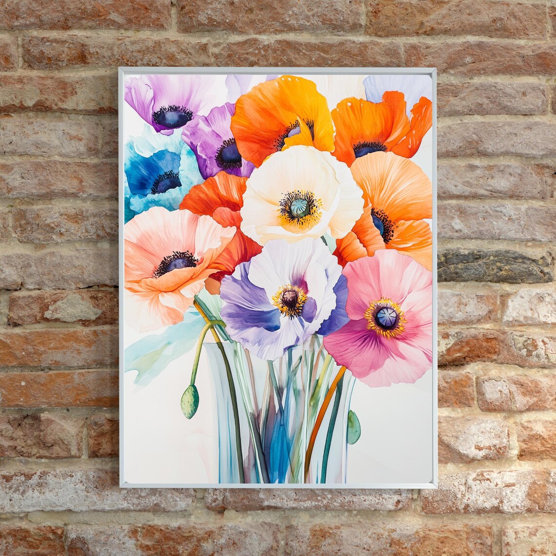 Colorful Poppy Bouquet Watercolor Bright Spring Floral Print - Image 2