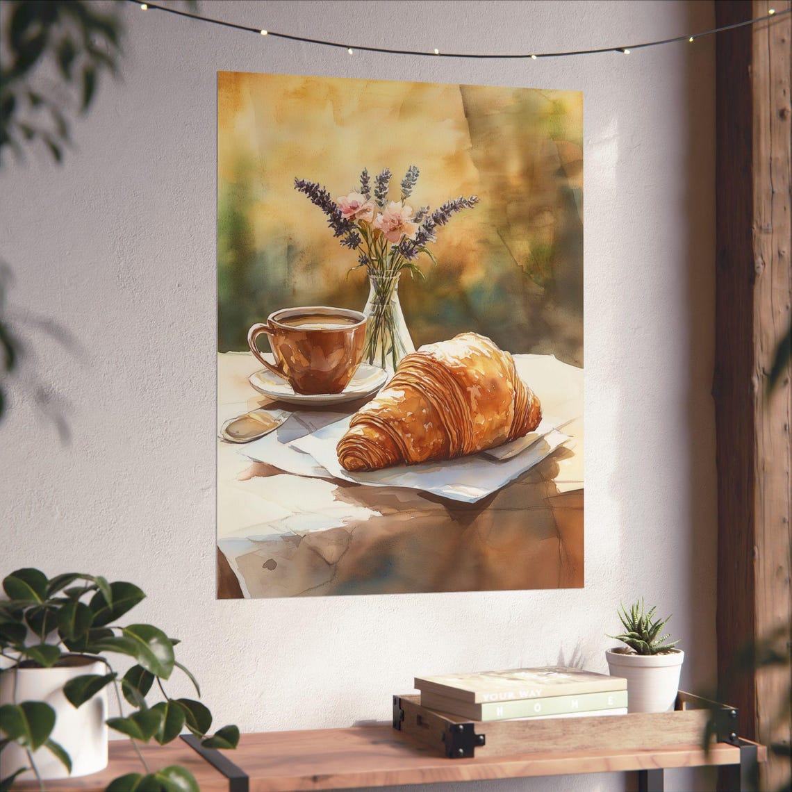 Croissant and Coffee Still Life with Lavender Flowers Poster - Image 6