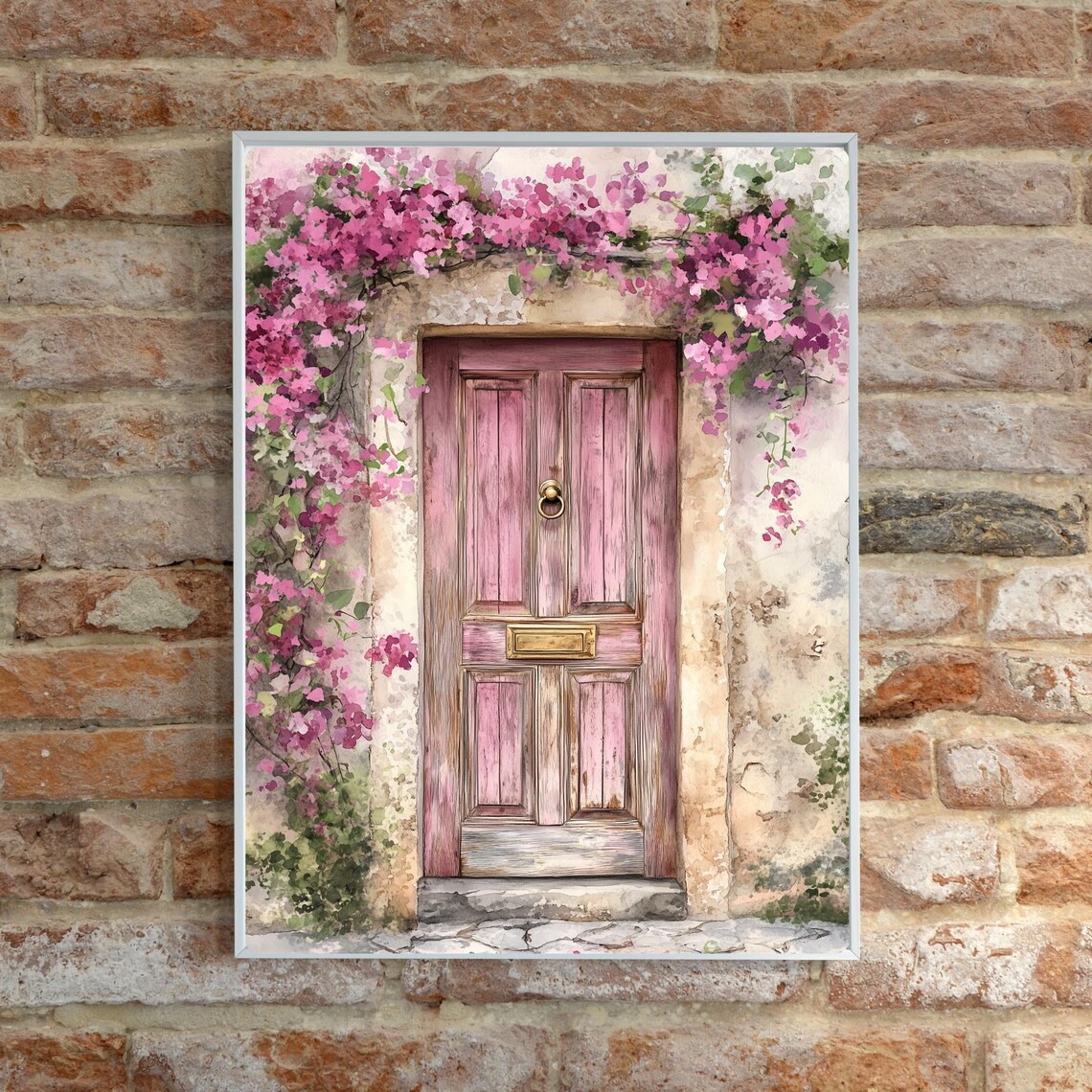 Pink Door Watercolor Art Print, Rustic European Doorway - Image 4