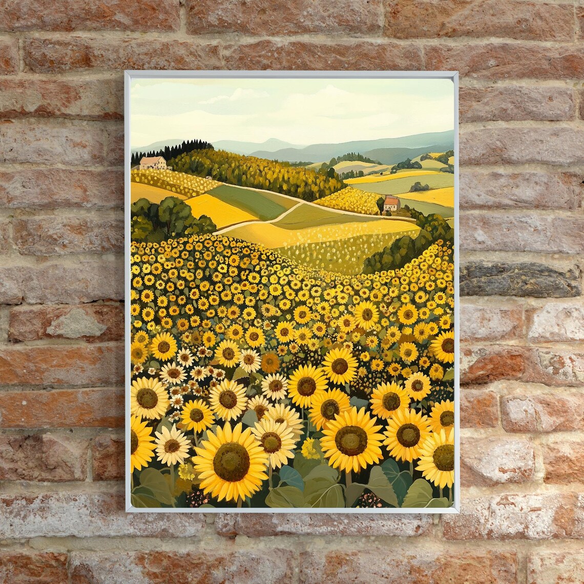 Tuscan Sunflower Field Rolling Countryside Farm Landscape Poster - Image 6