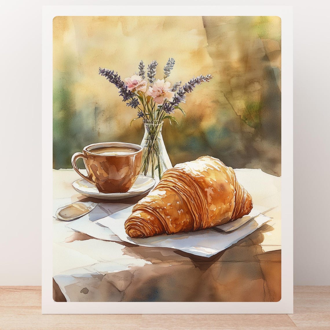 Croissant and Coffee Still Life with Lavender Flowers Poster - Image 4