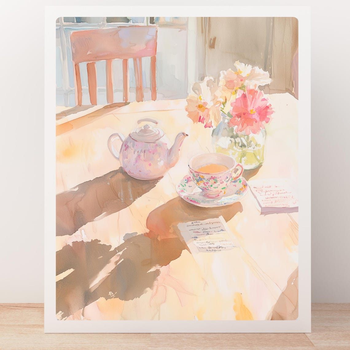 Delicate Floral Teapot and Teacup Set in Soft Morning Light Poster - Image 5