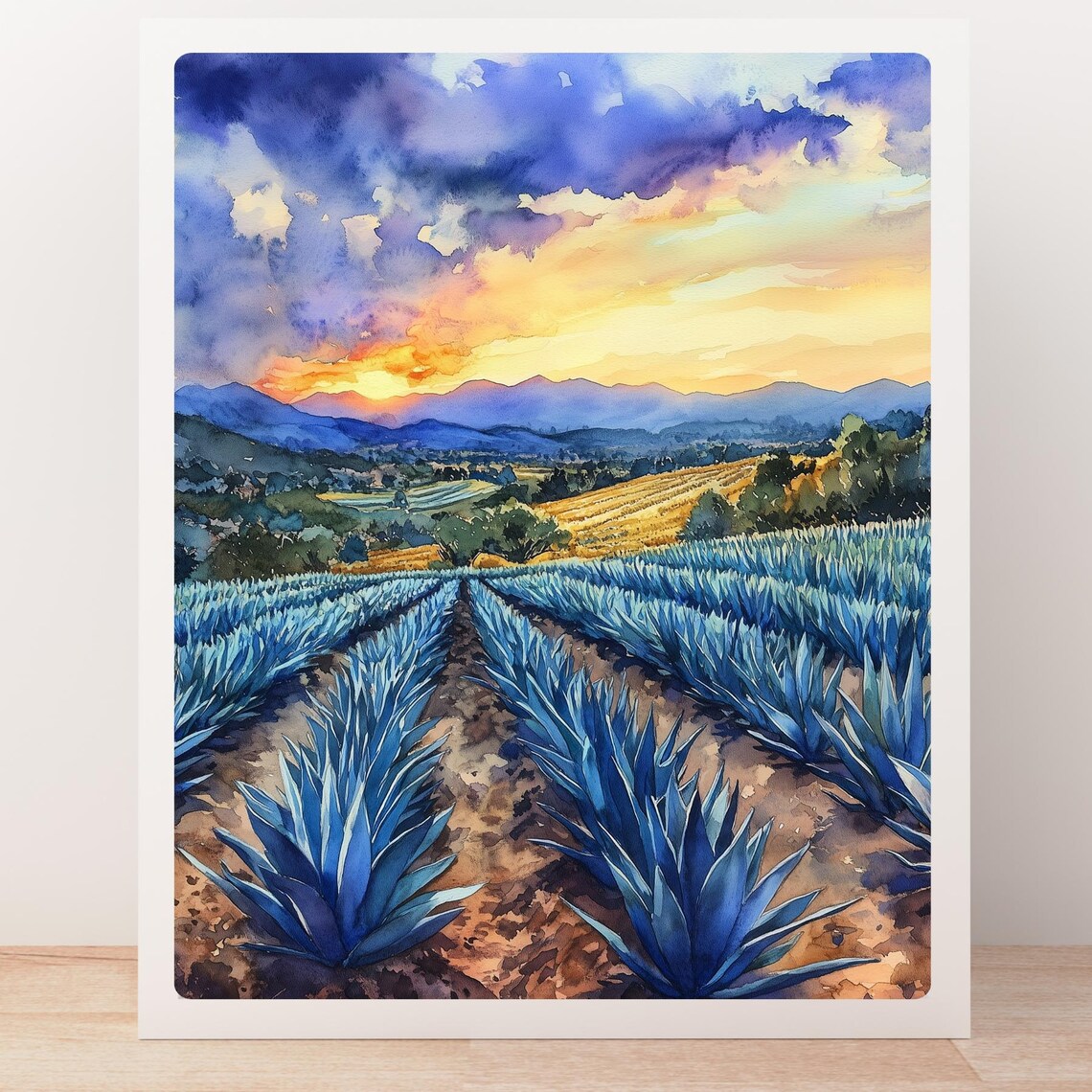 Agave Farm Sunset Watercolor, Mexican Landscape Art - Image 5
