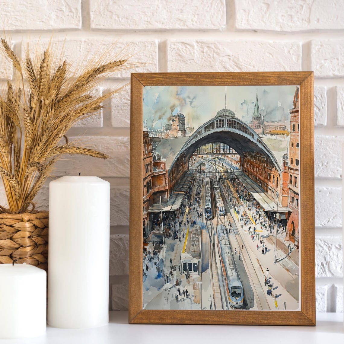 Grand European Train Station Hall Watercolor Architecture Poster - Image 3