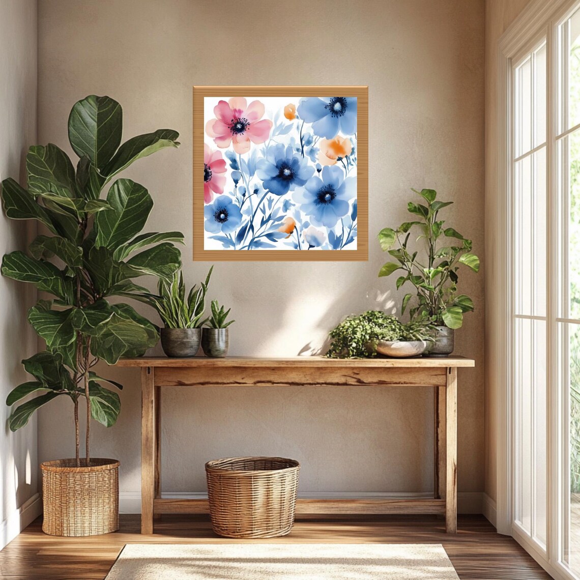 Delicate Blue and Pink Anemone Flowers Watercolor Modern Floral Print - Image 5