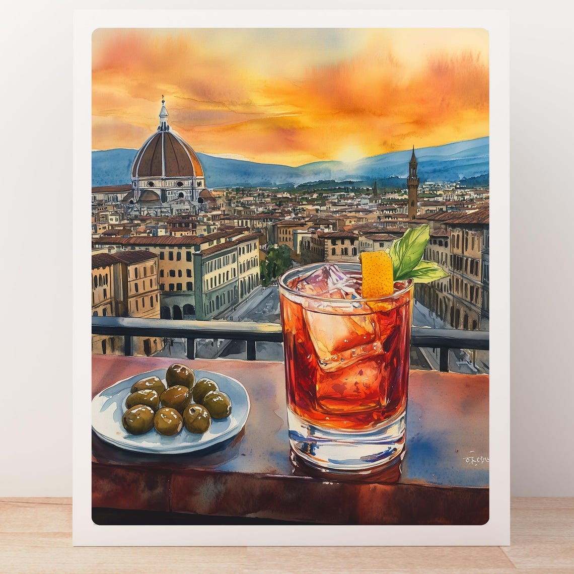 Negroni with Olives Overlooking Florence Cathedral at Sunset Poster - Image 5