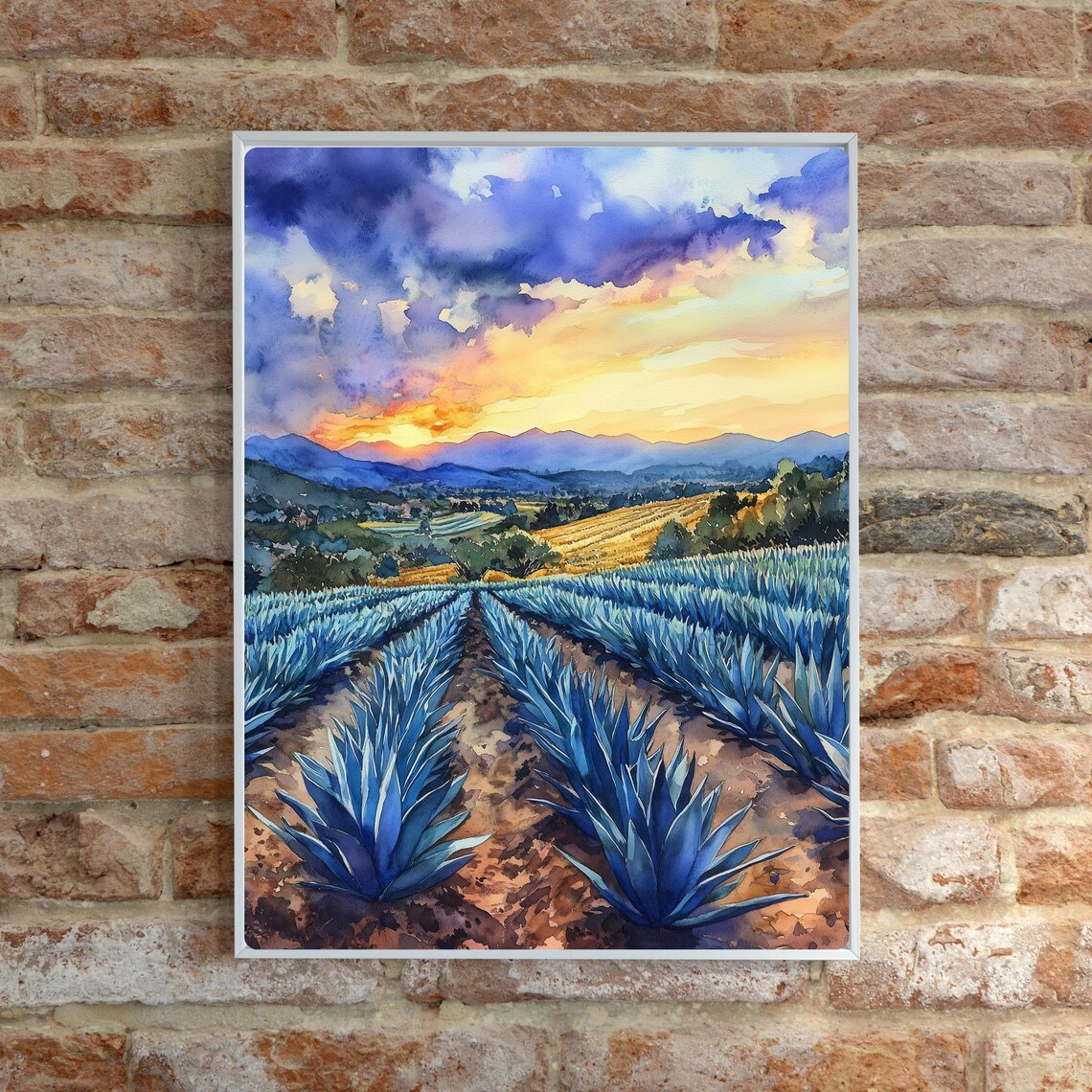 Agave Farm Sunset Watercolor, Mexican Landscape Art - Image 6