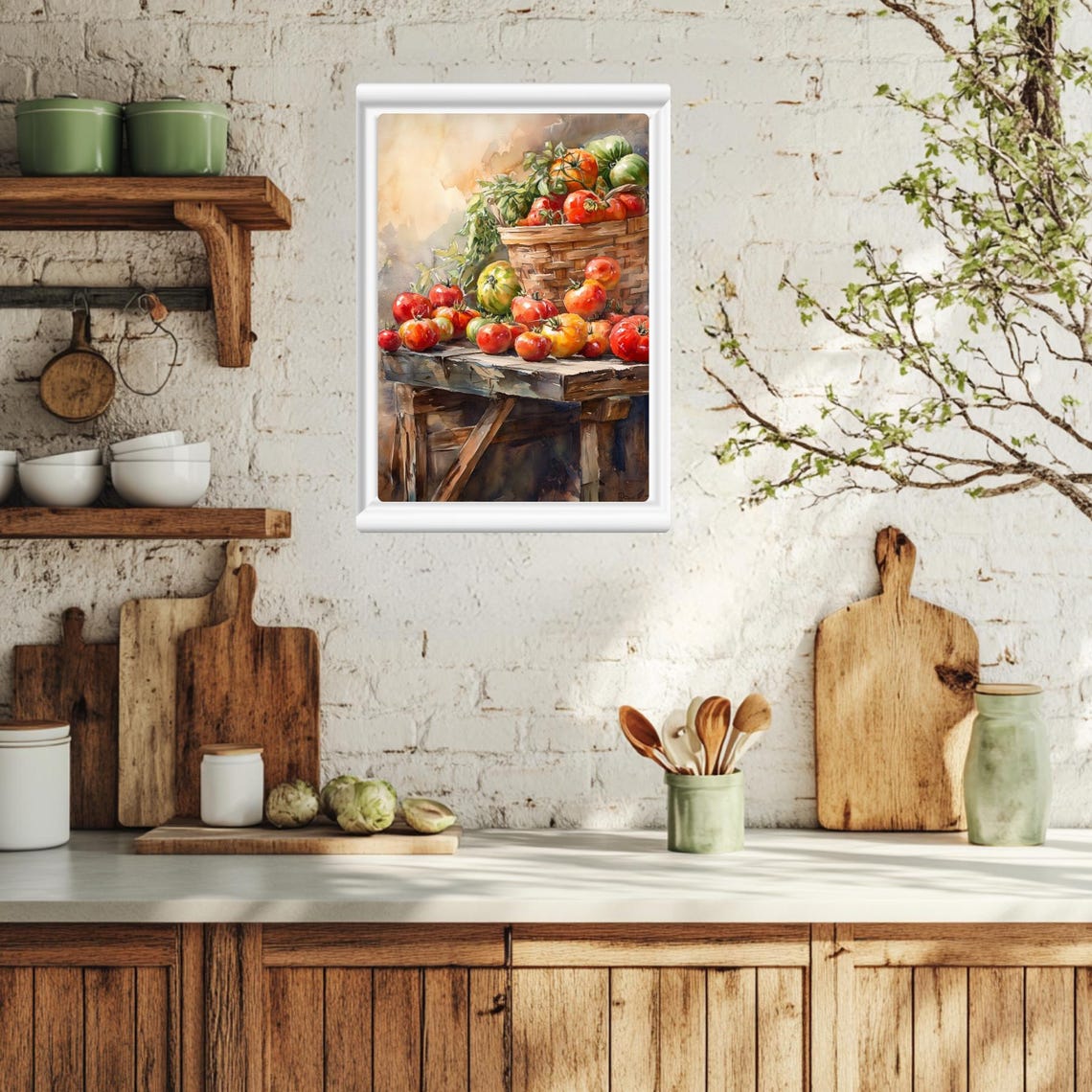 Heirloom Tomato Harvest Basket Rustic Table Watercolor Poster - Image 2