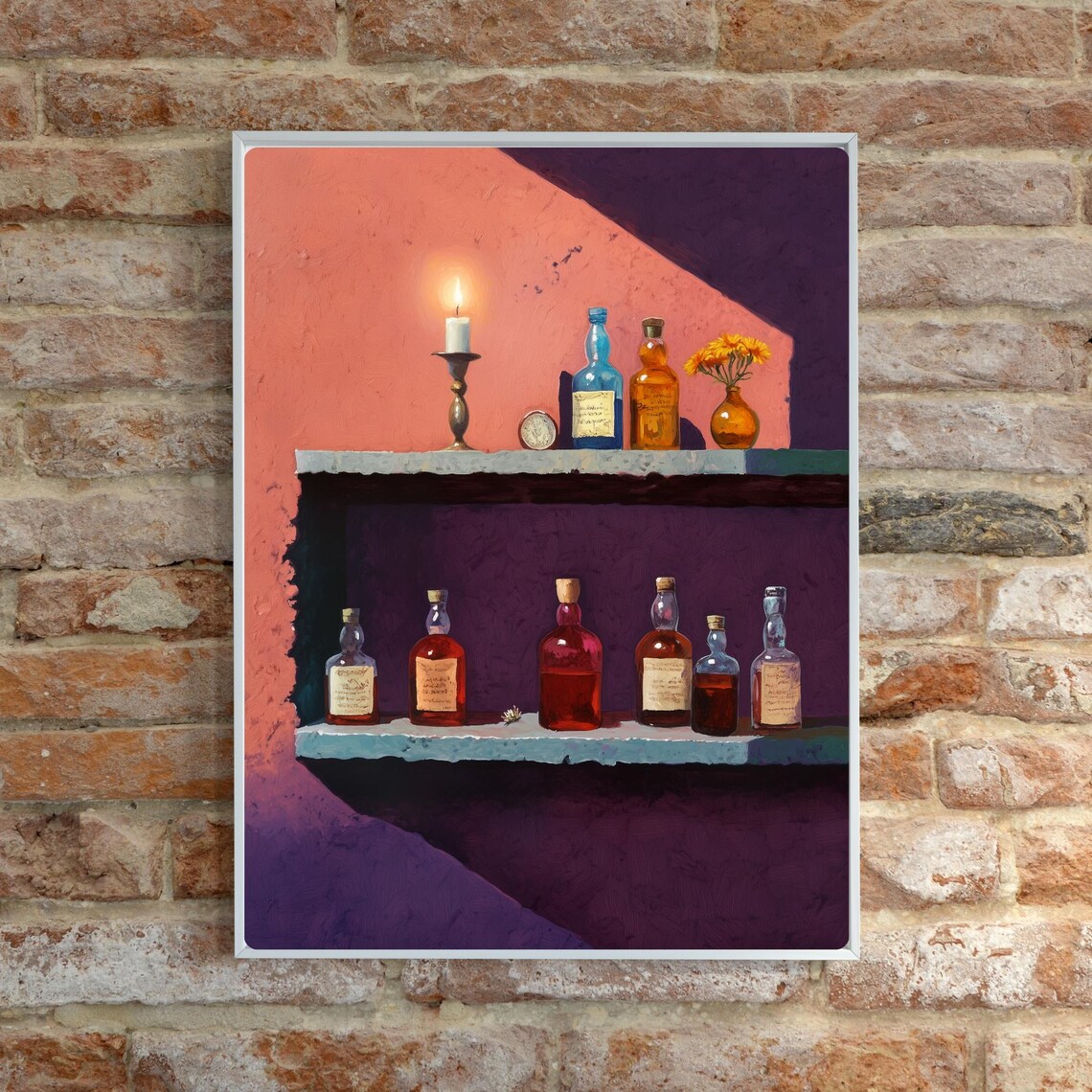 Mezcal Bar Still Life Candlelight Spirit Bottles Painting Poster - Image 6